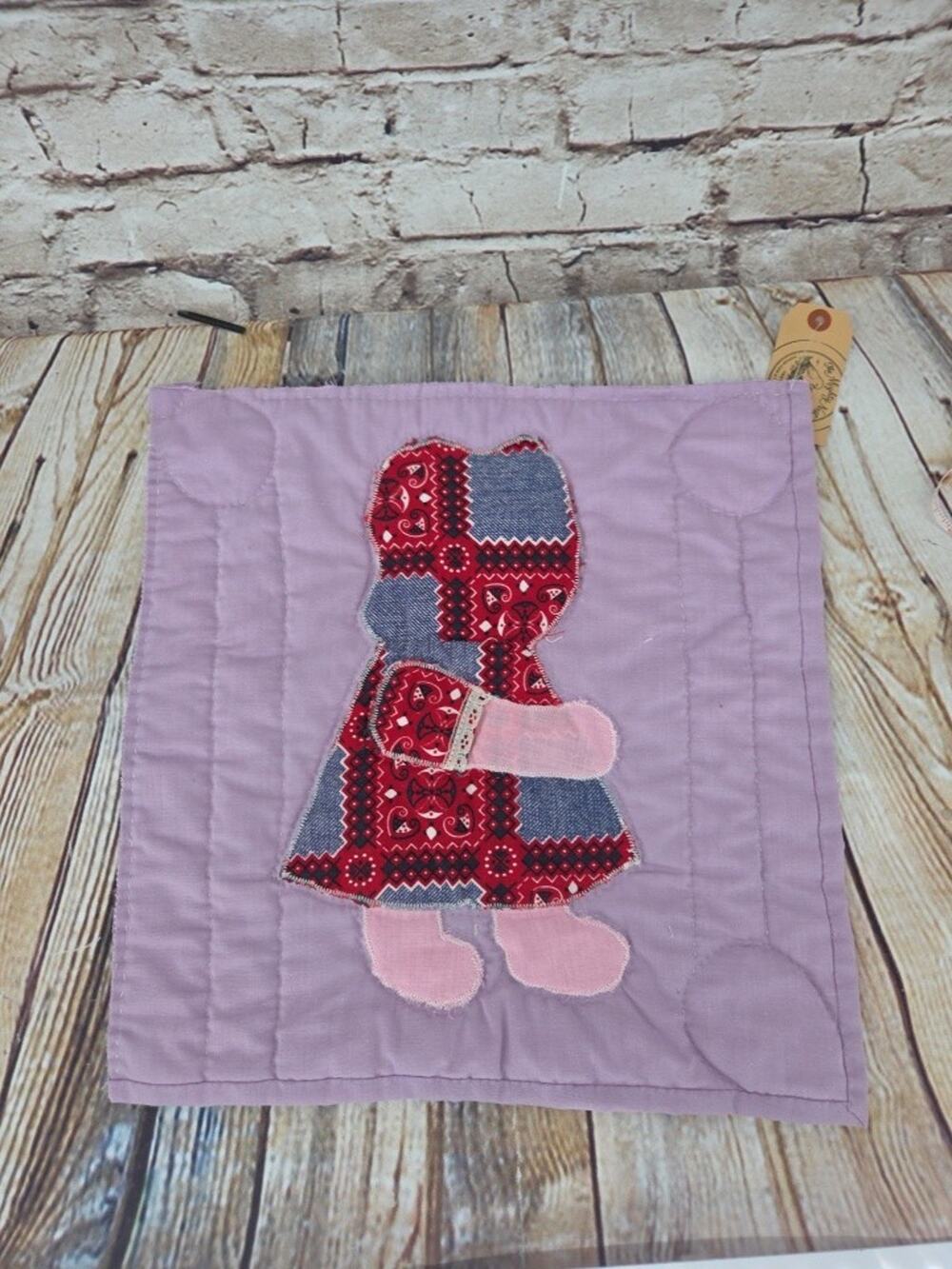 Vintage Cutter Quilt Piece 12” x 12” Sunbonnet Sue & Overall Sam Red Dress